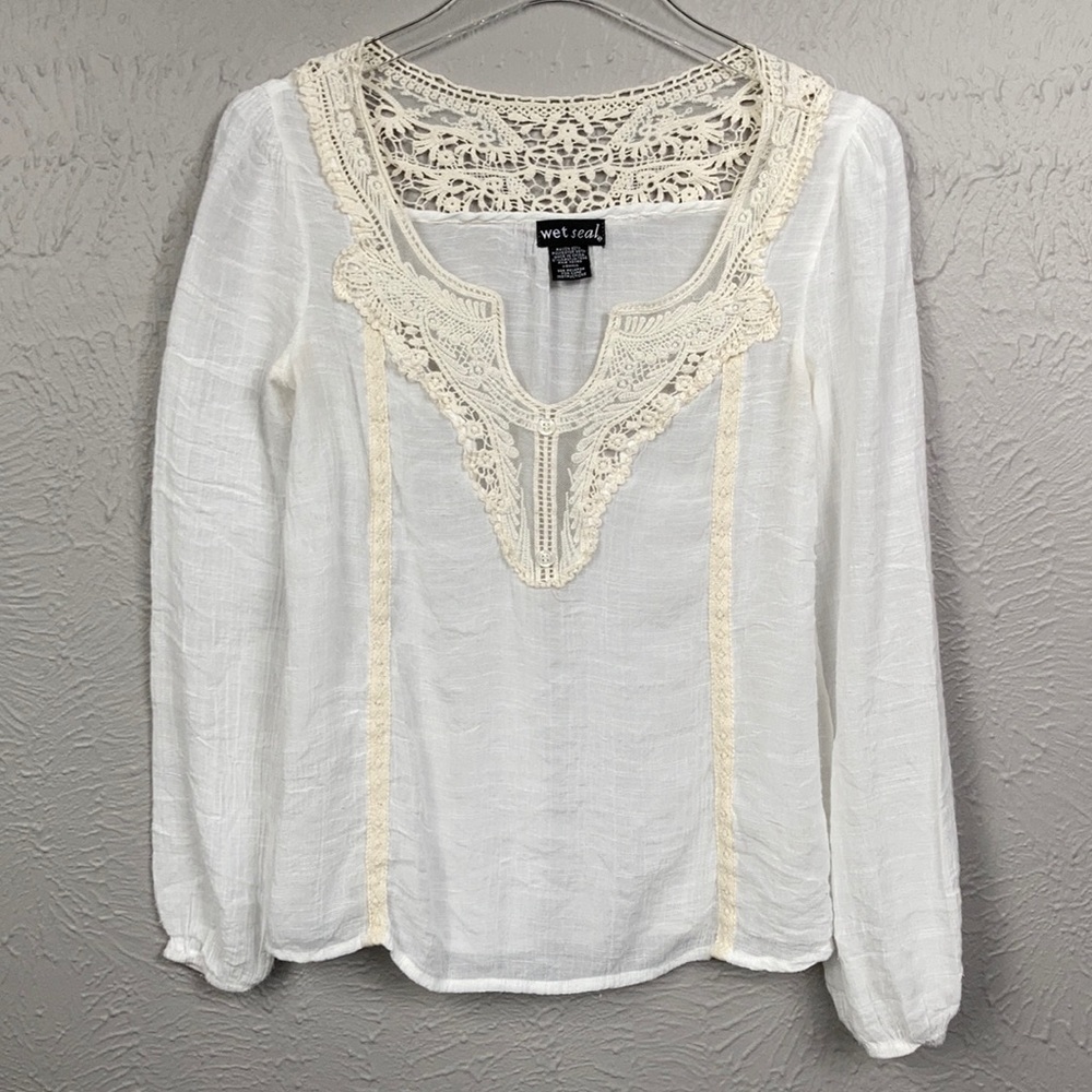Wet Seal Sheer Off White Long Sleeve Shirt Size XS